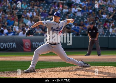 Denver CO, USA. 17th July, 2021. Los Angeles right fielder A.J. Pollock  (11) hits a home run during the game with the Los Angeles Dodgers and the  Colorado Rockies held at Coors