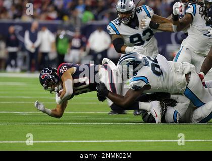 Carolina Panthers defensive tackle Derrick Brown (95) encourages the crowd  to get loud during an NFL football game against the Atlanta Falcons,  Thursday, Nov. 10 2022, in Charlotte, N.C. (AP Photo/Brian Westerholt