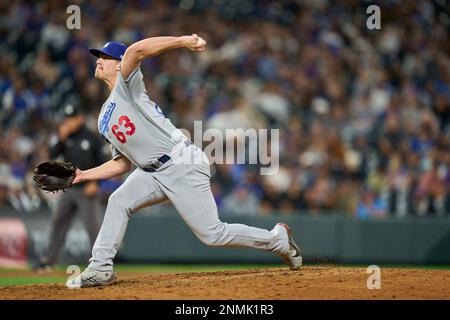 September 22 2021: Dodger pitcher Alex Vesia (51) throws a pitch during the  game with Los Angeles Dodgers and Colorado Rockies held at Coors Field in  Denver Co. David Seelig/Cal Sport Medi(Credit