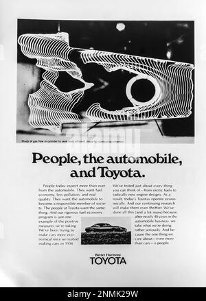 Toyota - Better harmony campaign - ecology, less pollution advert in a Natgeo magazine,September 1975 Stock Photo
