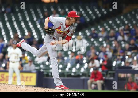 MILWAUKEE, WI - SEPTEMBER 22: St. Louis Cardinals starting pitcher Miles  Mikolas (39) bunts during a game between the Milwaukee Brewers and the St  Louis Cardinals at American Family Field on September