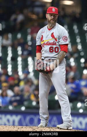 MILWAUKEE, WI - SEPTEMBER 22: St. Louis Cardinals starting pitcher Miles  Mikolas (39) bunts during a game between the Milwaukee Brewers and the St  Louis Cardinals at American Family Field on September