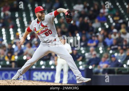 MILWAUKEE, WI - SEPTEMBER 22: St. Louis Cardinals starting pitcher Miles  Mikolas (39) bunts during a game between the Milwaukee Brewers and the St  Louis Cardinals at American Family Field on September