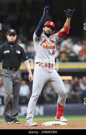 Milwaukee, USA. 03rd Sep, 2021. September 03, 2021: St. Louis Cardinals  center fielder Harrison Bader #48 signs autographs before the MLB baseball  game between the St. Louis Cardinals and the Milwaukee Brewers