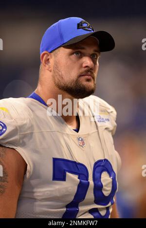 Los Angeles Rams offensive tackle Andrew Whitworth (77) celebrates after  winning the NFL Super Bowl 56 football game against the Cincinnati Bengals,  Sunday, Feb. 13, 2022 in Inglewood, CA. (AP Photo/Tyler Kaufman