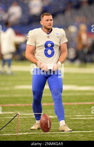 Los Angeles Rams place kicker Matt Gay (8) warms up before an NFL