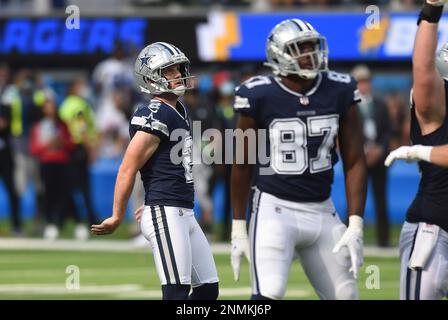 Dallas Cowboys kicker Greg Zuerlein (2) walks off the field after an NFL  football game against the New York Giants, Sunday, Dec. 19, 2021, in East  Rutherford, N.J. (AP Photo/Adam Hunger Stock