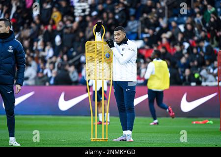 Kylian Mbappe during the public training of the Paris Saint-Germain (PSG) football team on February 24, 2023 at the Parc des Princes stadium in Paris, France. Photo by Victor Joly/ABACAPRESS.COM Stock Photo