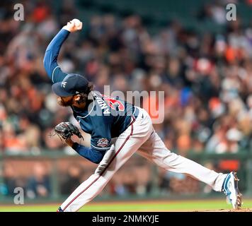 September 17, 2021: Atlanta Braves starting pitcher Ian Anderson (36)  delivers from the mound, during a MLB baseball game between the Atlanta  Braves and the San Francisco Giants at Oracle Park in