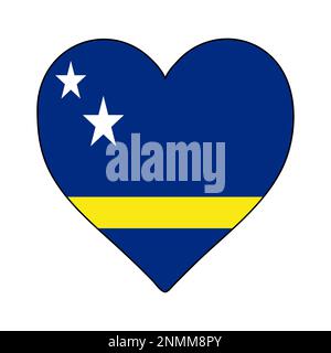 Curaçao Heart Shape Flag. Love Curaçao. Visit Curaçao. Caribbean. Latin America. Vector Illustration Graphic Design. Stock Vector