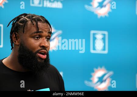 Miami Dolphins defensive tackle Christian Wilkins (94) stands on the  sidelines during an NFL football game against the Houston Texans, Sunday,  Nov. 27, 2022, in Miami Gardens, Fla. (AP Photo/Doug Murray Stock