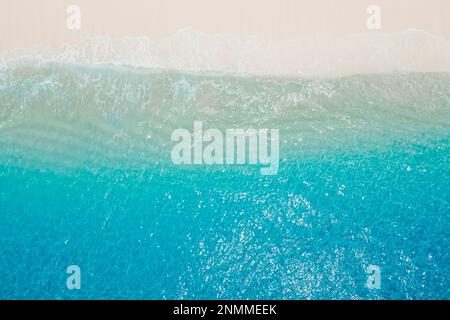 Tropical beach with white sand and blue ocean. Aerial view of holidays beach in Seychelles Stock Photo