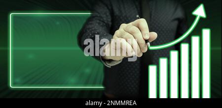 Businessman in office uniform Holding Pen Writing On Screen Presenting Futuristic Technology. Lab Technician Using Stylus Taking Notes Showing Modern Stock Photo