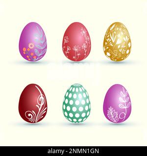 Coloring easter eggs collection, religion holiday and egg hunting Stock Vector