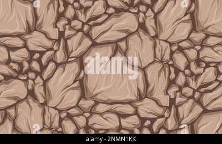 Vector seamless pattern with dry clay. Texture with cartoon smashed rocks with cracks on dark background for fabric. Wallpaper with gravel. Cracked Stock Vector