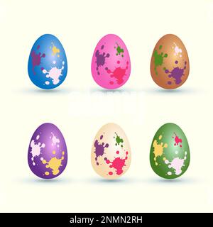 Colored easter eggs collection with diffrent paints, religion holiday and egghunting Stock Vector