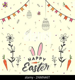 hand drawn easter background with easter egg and floral Stock Vector