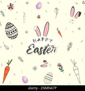 hand drawn easter background with easter egg and floral Stock Vector