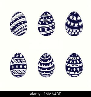 Easter egg black and white doodle illustration, easter egg icon Stock Vector