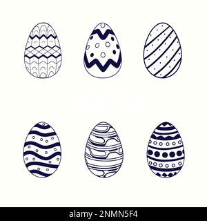 Easter egg black and white doodle illustration, easter egg icon Stock Vector