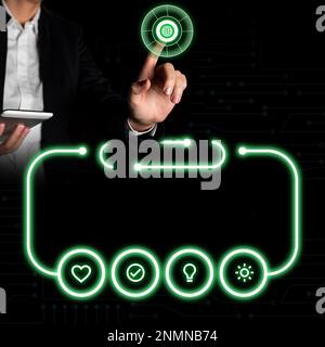 Man sitting at the table with laptop. Big white speech bubble for text overhead. Empty Dialog box on bright colored background. drawing illustration. Stock Photo