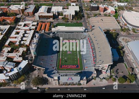 An aerial view of Arizona Stadium, Tuesday, March 2, 2021, in Tucson ...