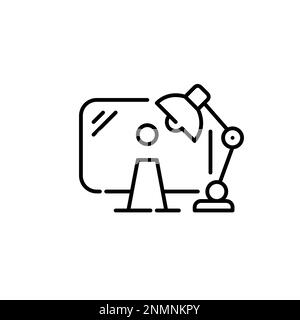 Desktop monitor and desk lamp. Pixel perfect, editable stroke icon Stock Vector