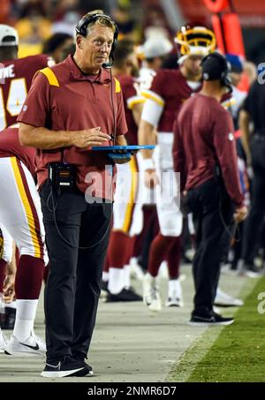 Washington Commanders defensive coordinator Jack Del Rio on the field  before the start of an NFL football game against the Dallas Cowboys,  Sunday, Jan. 8, 2023, in Landover, Md. (AP Photo/Patrick Semansky