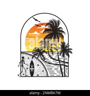 Ocean and beach panoramic landscape artwork design. Editable, resizable, EPS 10, vector illustration. Stock Vector