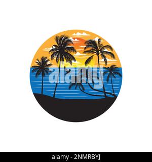 Ocean and beach panoramic landscape artwork design. Editable, resizable, EPS 10, vector illustration. Stock Vector