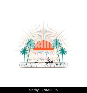 Ocean and beach panoramic landscape artwork design. Editable, resizable, EPS 10, vector illustration. Stock Vector