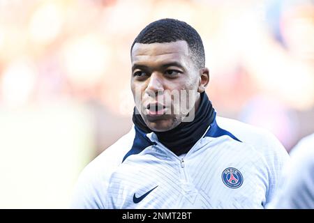 Kylian Mbappe during the public training of the Paris Saint-Germain (PSG) football team on February 24, 2023 at the Parc des Princes stadium in Paris, France. Photo by Victor Joly/ABACAPRESS.COM Stock Photo