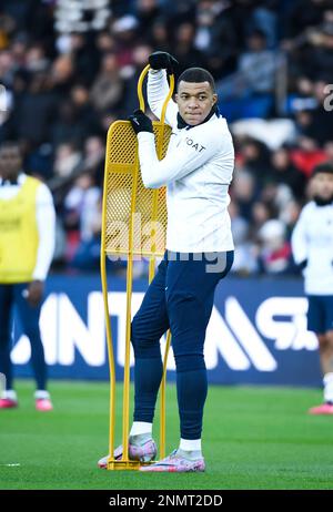 Kylian Mbappe during the public training of the Paris Saint-Germain (PSG) football team on February 24, 2023 at the Parc des Princes stadium in Paris, France. Photo by Victor Joly/ABACAPRESS.COM Stock Photo