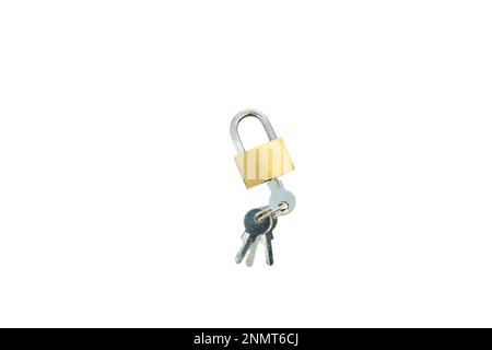 Small lock with keys on white isolated background Stock Photo