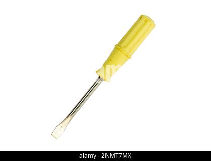 small yellow screwdriver isolated on white background Stock Photo