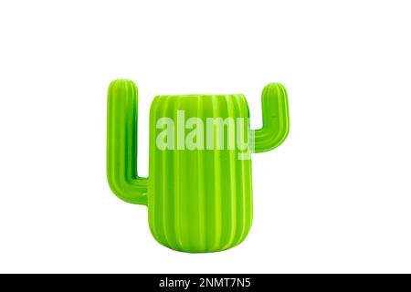 Cactus shape pen and pencils holder empty on white isolated background Stock Photo