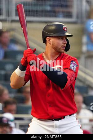 Minnesota Twins right fielder Matt Wallner (38) celebrates a team victory  with first basemen Joey Gallo (13) during a MLB regular season game between  Stock Photo - Alamy