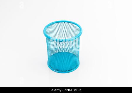 Empty blue basket Pen holder isolated on white background Stock Photo