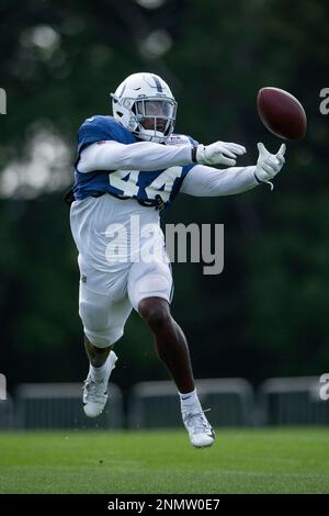 Indianapolis Colts linebacker Zaire Franklin speaks to the media as the  players reported to the NFL team's football training camp in Westfield,  Ind., Tuesday, July 27, 2021. Practice open on Wednesday. (AP