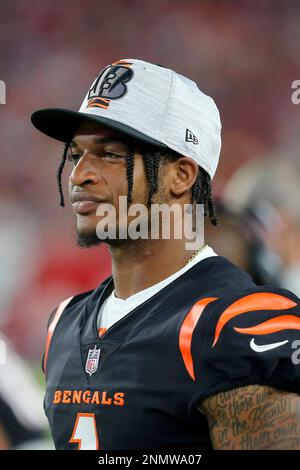 TAMPA, FL - AUGUST 14: Ja'Marr Chase (1) of the Bengals watches