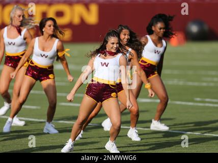 Washington Commanders punter Tress Way (5) punts the ball during an NFL  football practice at FedEx Field, Saturday, Aug. 6, 2022, in Landover, Md.  (AP Photo/Alex Brandon Stock Photo - Alamy