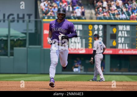 August 6 2021: Florida catcher Jorge Alfaro (38) during batting practice  before the game with Colorado Rockies and Miami Marlins held at Coors Field  in Denver Co. David Seelig/Cal Sport Medi(Credit Image