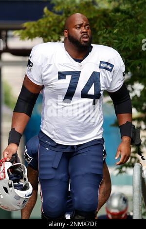 FOXBOROUGH, MA - AUGUST 08: New England Patriots offensive tackle Korey  Cunningham (74) during New England Patriots training camp on August 8,  2021, at Gillette Stadium in Foxborough, Massachusetts. (Photo by Fred  Kfoury III/Icon Sportswire