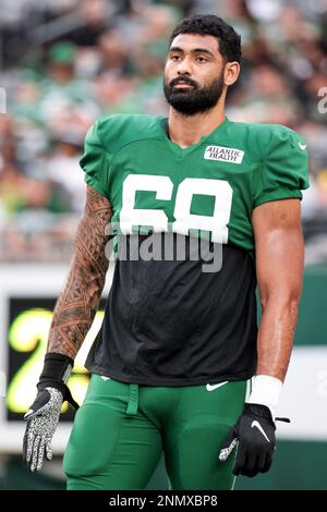 EAST RUTHERFORD, NJ - AUGUST 07: Wide Receiver Manasseh Bailey (3) is  pictured during the the New York Jets Green & White Practice on August 7,  2021 at MetLife Stadium in East