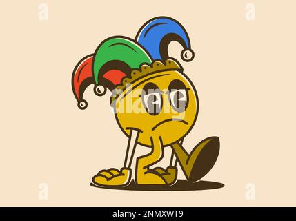 Mascot character design of a ball head with sad face wearing a clown cap Stock Vector