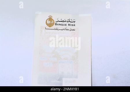 Cairo, Egypt, February 11 2023: A blank ATM receipt of Banque Misr or Egypt Bank, an Egyptian banking company, it  branch offices in all cities, curre Stock Photo