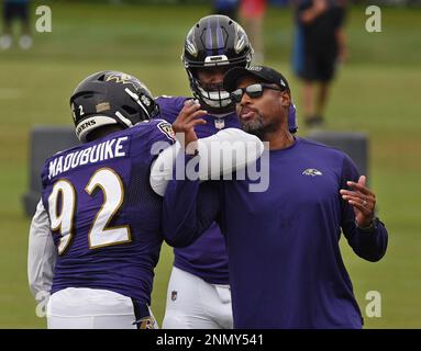 Jovan Swann of the Baltimore Ravens reacts to a play against the