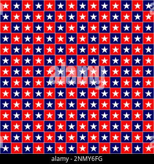 Blue red squares with stars abstract American pattern background. Stock Vector