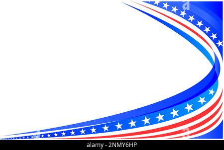 United States flag symbols red blue festive wave frame border with copy space for your text. Stock Vector