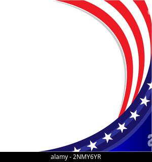 American flag symbols corner wave frame border wave pattern with stars and empty space for your text. Stock Vector